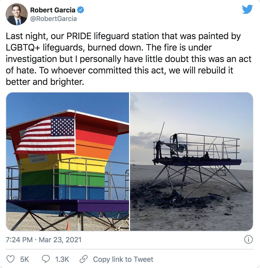 Pride Lifeguard Tower Burned Down In An Act Of Anti-LGBT+ Hate